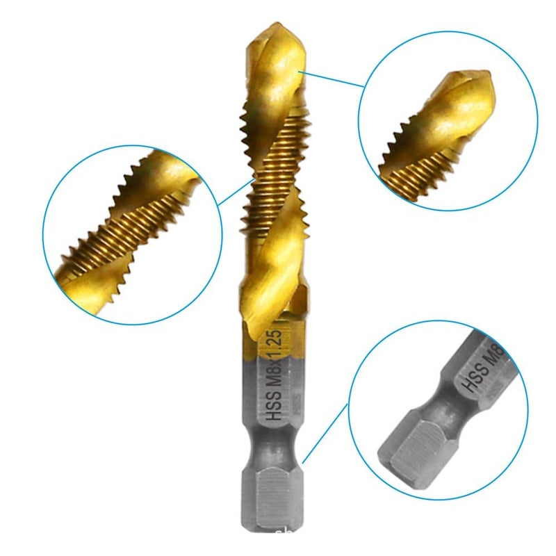 EMSTAR 6 PCS Combination Drill and Tap Set, Professional HSS Titanium Thread Tap Drill Bit Set in SAE 6-32NC 8-32NC 10-32NC 10-24NC 12-24NC 1/4-20NC, Quick Change Screw Tapping with 1/4”Hex Shank - Image 4
